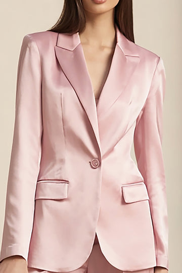 Satin One Button 2-Piece Peak Lapel Pink Business Suit